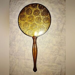 Vintage Hand Held Mirror Beautiful Golden Brassy Color Estate Sale Find